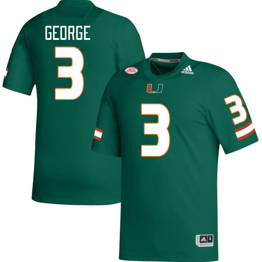 Men #3 Jacolby George Miami Hurricanes College Football Jerseys Stitched Sale-Green - Click Image to Close